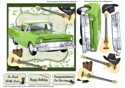 Guitar Music with Green Ranchero Car and Decoupage