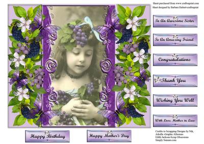Vintage Portrait of a Little Girl with Grapes Card Topper