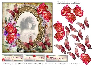 Roses and Butterflies Decoupage with Vintage Girl Portrait