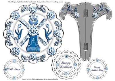 Delft Blue Windmill Plate and Stand with Silver Finish