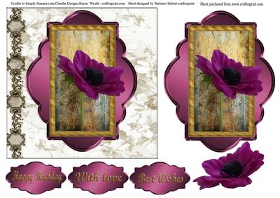Poppy Flower Picture on Wine Colored Plak with Decoupage