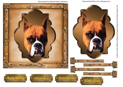 Hinged Card Topper with Portrait of a Pet Boxer & Decoupage