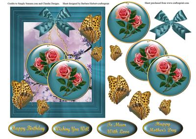 Teal Framed Rose Dome's with Decoupage