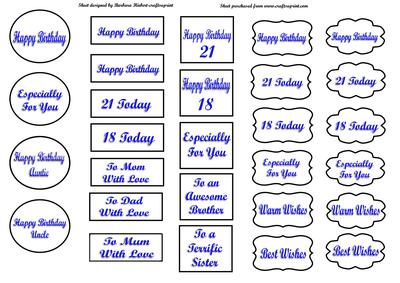 Plain Black and White Sentiment Tags & Blue Embossed Letters