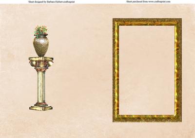 Backing Sheet Beige & Gold Frame & Flower Pedestal L