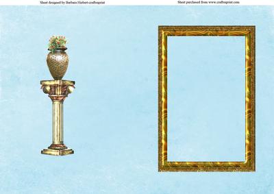 Backing Sheet Teal & Gold Frame & Flower Pedestal L