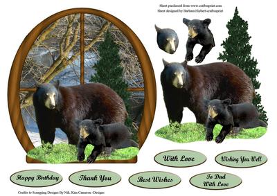 Black Bears in River Window Over the Edge Card Top E