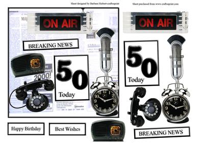 Breaking News Your 50 Today Card Top with Decoupage