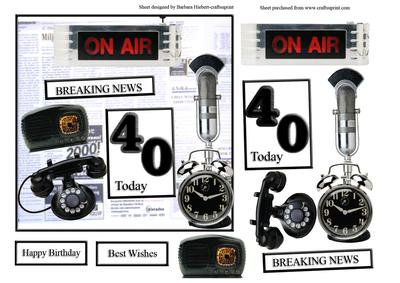Breaking News Your 40 Today Card Top with Decoupage