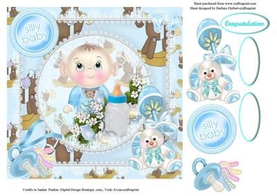Blue Silly Baby Boy Bouncie Congratulation Top & Decoupage