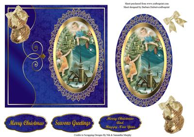 Blue Glass Dome Scenic Christmas Card Topper & Decoupage