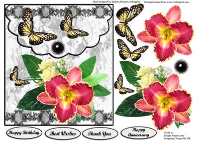 Pink Orchids & Butterfly Envelope Card Top & Decoupage