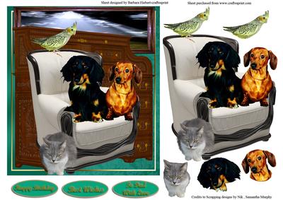 Family Pet Portrait Card Topper with Decoupage