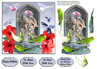 Birds Gathering at the Fountain with Decoupage