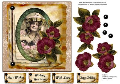 Vintage Portrait Lady Oval Frame Layered Book Card Top