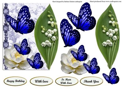 White Flowers & Blue Butterflies Card Top & Decoupage