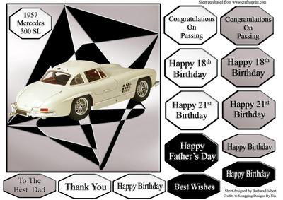 1957 Mercedes Card Top Abstract & Black and Grey Tags