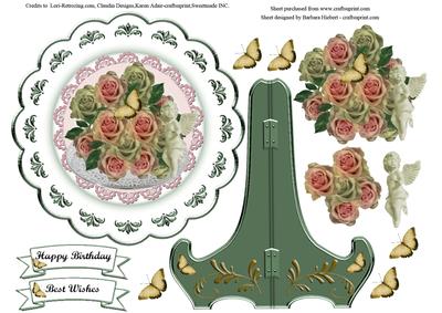 Old Roses & Angel Plate & Stand with Decoupage