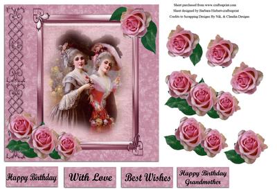 Vintage Picture of Ladies in Glass Frame & Decoupage