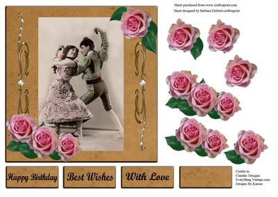 Vintage Spanish Tango Dancers & Pink Rose Decoupage