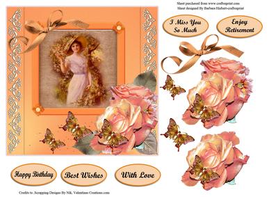 Jeweled Butterfly with Peach Rose Card Topper & Decoupage