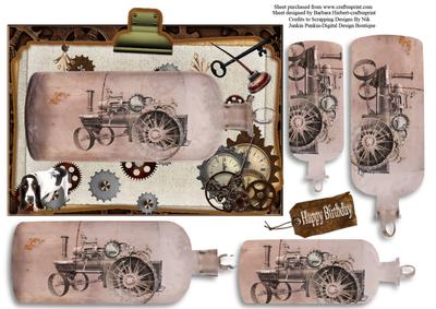 Old Steam Punk Tractor in Bottle Pyramid Layers