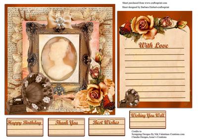 Copper Rose and Cameo Card Topper and Insert