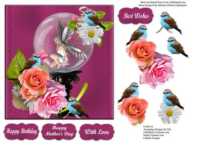 Butterfly Fairy Glass Globe & Rose & Bird Decoupage