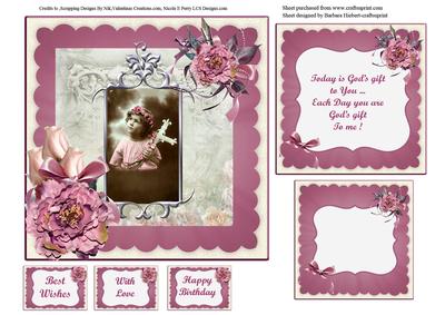 Vintage Portrait Rose Halo Little Girl with Insert & Gifttag