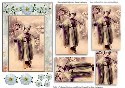 Authentic Geisha Portrait Pyramid Topper & Decoupage