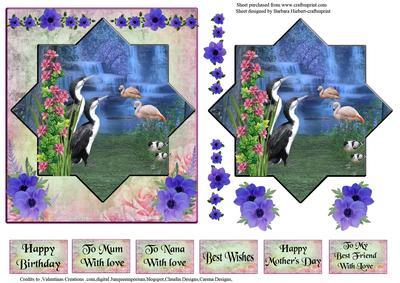 Water Birds & Falls & Flower Decoupage