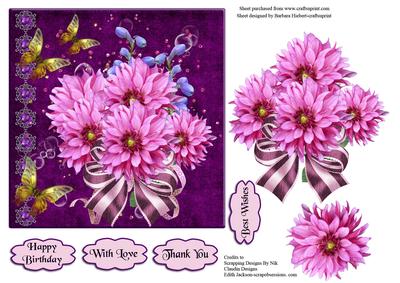 Pretty Pink Flower Bouquet Card Topper