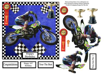 Motor Cross Winner Card Topper & Decupage