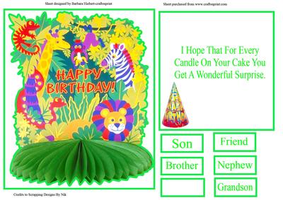 Jungle Happy Birthday Quick Caed Top & Insert