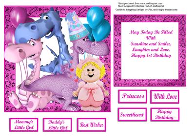 Little Girl Dragons Happy Birthday # 1 and Insert