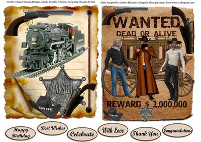 Wild West Wanted Poster Quick Card Toppers