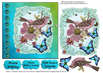 Multi Blue & Bird & Butterfly & Decoupage Plaque