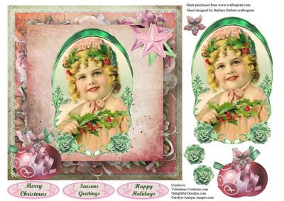 Christmas Vintage Girl Pink Card Topper & Decoupage