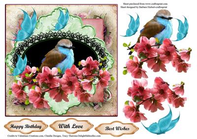 Flowers,butterflies,& Blue Bird Topper & Decoupage