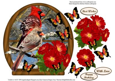 River Window & Bird Couple with Flower & Butterfly Decoupage