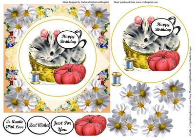 Vintage Kitten Sewing Basket & Decoupage