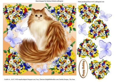 Topaz Cat Portrait with Flower Heart Decoupage