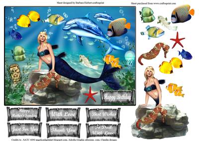 Under the Sea Mermaid with Fish Decoupage