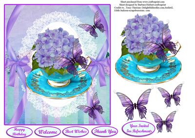 Hydrangea Flower Tea Cup Topper & Decoupage