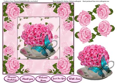 Pink Rose Tea Cup Card Topper & Decoupage