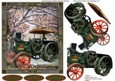 Old Steam Tractor Card Topper & Decoupage