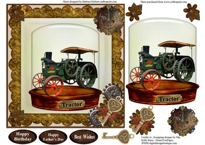 Steampunked Tractor in Glass Display with Decoupage