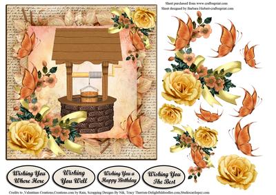 Wishing Well with Flower and Butterfly Decoupage