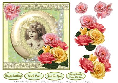 Roses & Vintage Little Girl Card Topper & Decoupage
