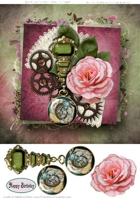 Jewel Vintage Flair Rose Approx.8x8 Topper & Decoupage